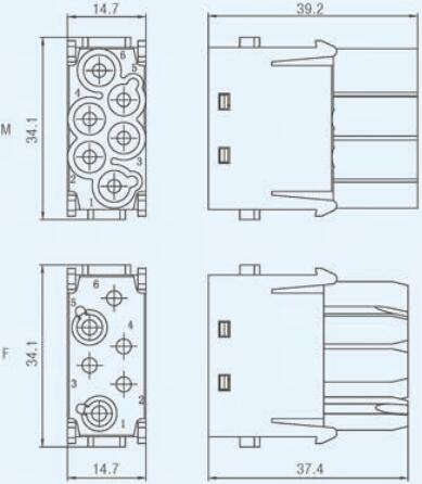 Specifications of HDC-HMEV6-MCFC Rectangular Connectors